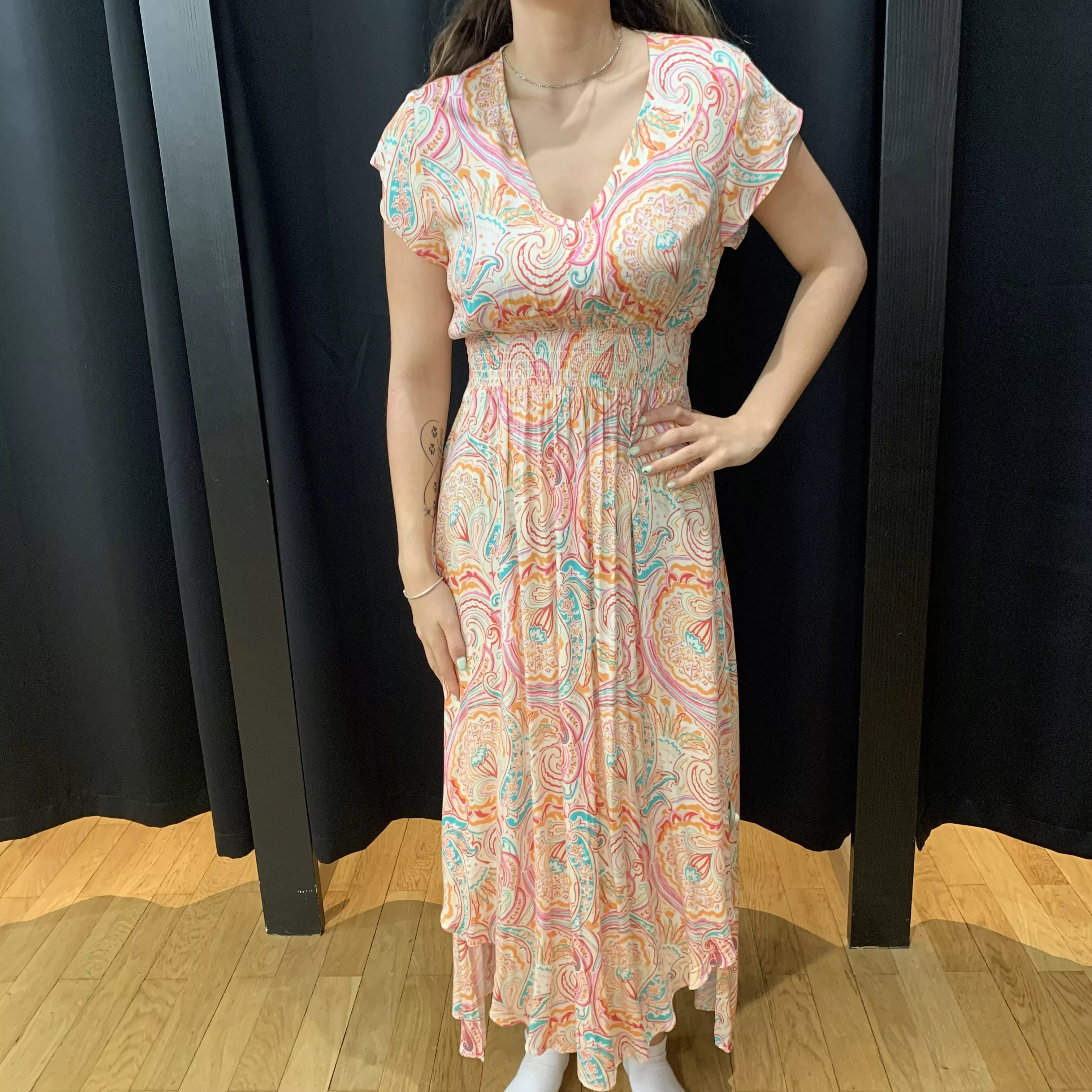 ROBE LONGUE VISCOSE MANCHES COURTES FANTAISIE LES PETITES BOMBES